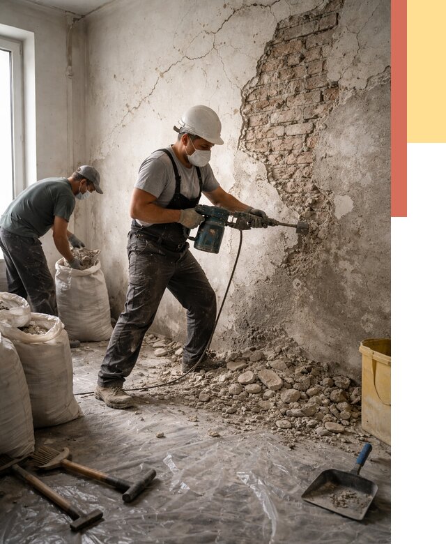 Демонтаж штукатурки со стен в Кинешме от 7277 руб/м² — быстро и недорого | ОТДЕЛОЧНИК-Кнш