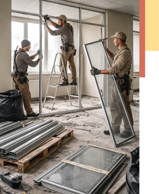 Демонтаж алюминиевых перегородок в Кинешме от 4245 руб. — быстро и недорого | ОТДЕЛОЧНИК-Кнш