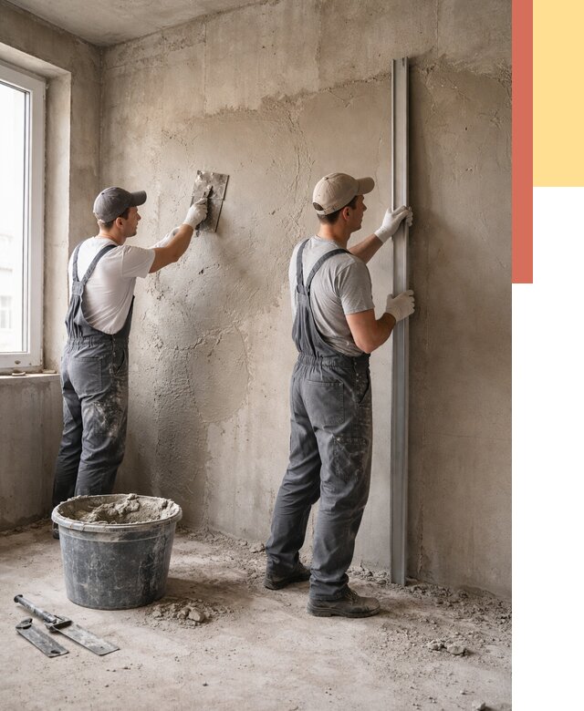 Штукатурка бетонных стен в Кинешме от 4548 руб/м² — качественно и быстро | ОТДЕЛОЧНИК-Кнш