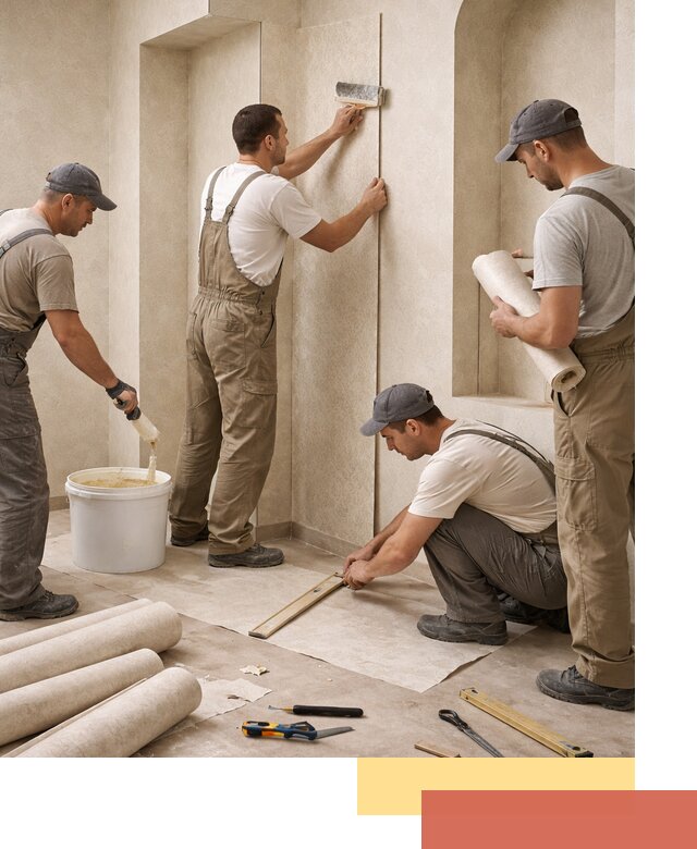 Поклейка обоев на сложные стены и неровные поверхности в Кинешме