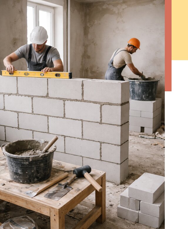 Кладка перегородок из газобетона в Кинешме от 3234 руб. под ключ | ОТДЕЛОЧНИК-Кнш