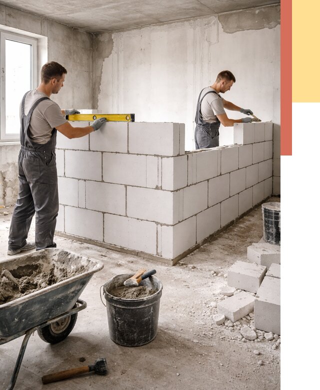 Кладка перегородок из ПГП в Кинешме от 2527 руб./м2 — монтаж и возведение под ключ | ОТДЕЛОЧНИК-Кнш