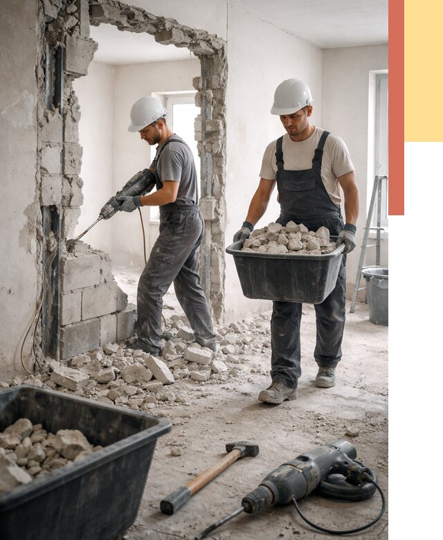 Демонтаж блоковых перегородок в Кинешме от 3790 руб. — быстро и недорого | ОТДЕЛОЧНИК-Кнш