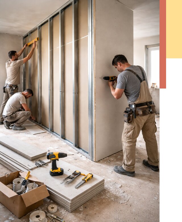 Монтаж однослойной перегородки из гипсокартона в Кинешме от 657 руб. | ОТДЕЛОЧНИК-Кнш