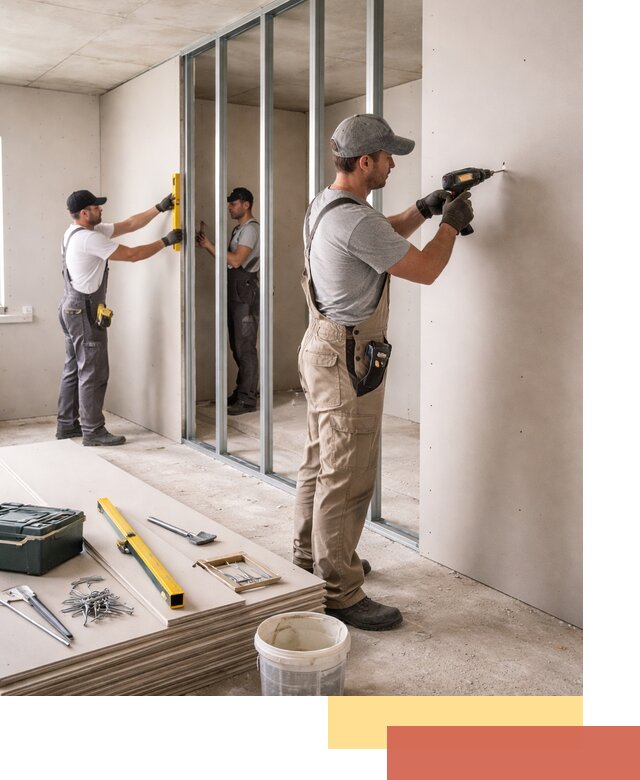 Однослойная перегородка из гипсокартона в Кинешме под ключ, монтаж и отделка