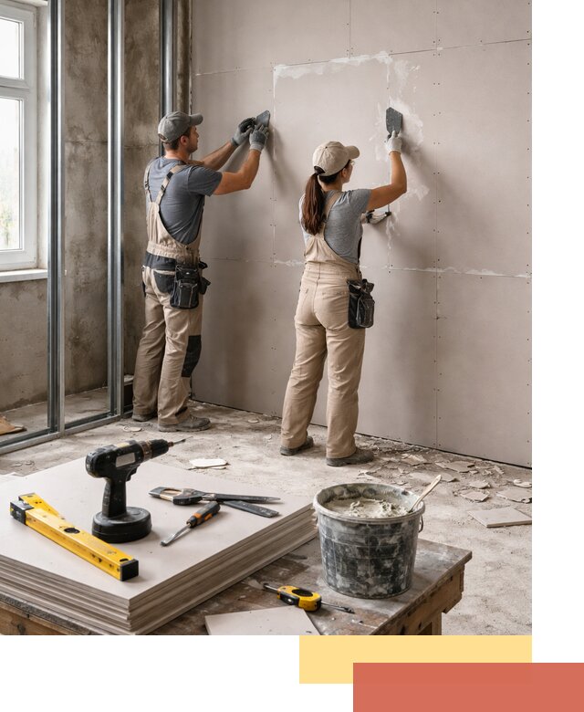 Монтаж двухслойной перегородки из гипсокартона в Кинешме