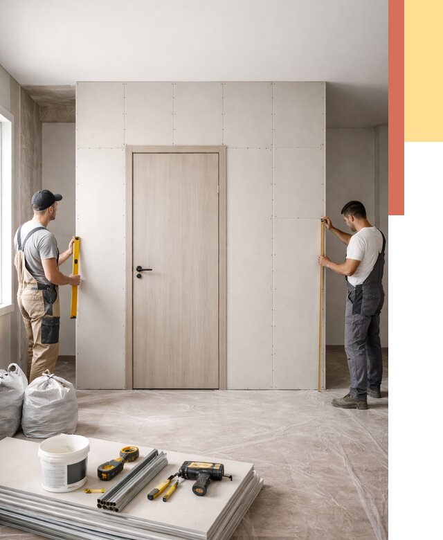 Перегородка из гипсокартона с дверью в Кинешме от 4548 руб. под ключ | ОТДЕЛОЧНИК-Кнш