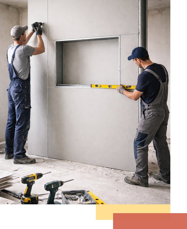 Перегородка из гипсокартона с нишей под декор в Кинешме