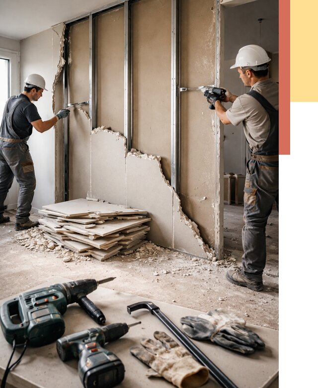 Демонтаж перегородки из гипсокартона в Кинешме от 1213 руб. быстро и недорого | ОТДЕЛОЧНИК-Кнш