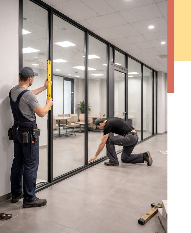 Каркасные стеклянные перегородки в Кинешме под ключ от 9298 руб. | ОТДЕЛОЧНИК-Кнш