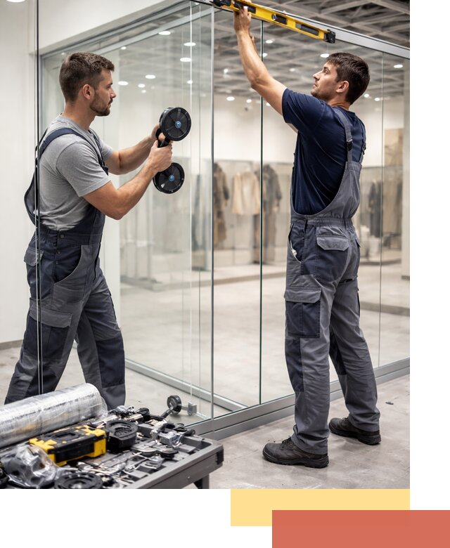 Стеклянные перегородки для магазинов в Кинешме — монтаж и установка