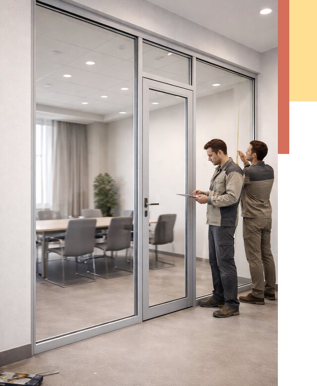 Установка и монтаж алюминиевых перегородок со стеклом в Кинешме от 8288 руб. | ОТДЕЛОЧНИК-Кнш