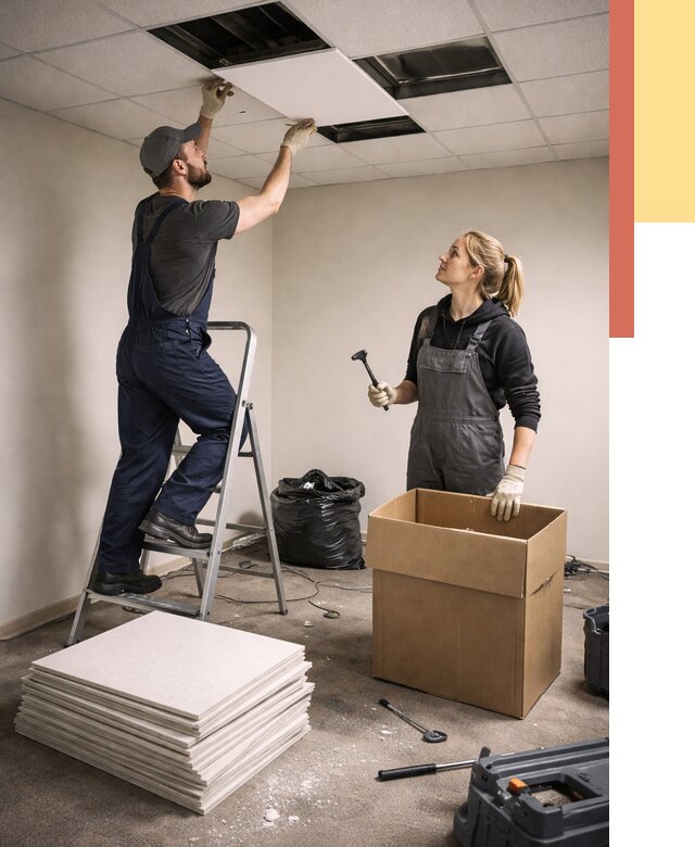 Демонтаж потолочной плитки в Кинешме от 4548 руб. быстро и недорого | ОТДЕЛОЧНИК-Кнш