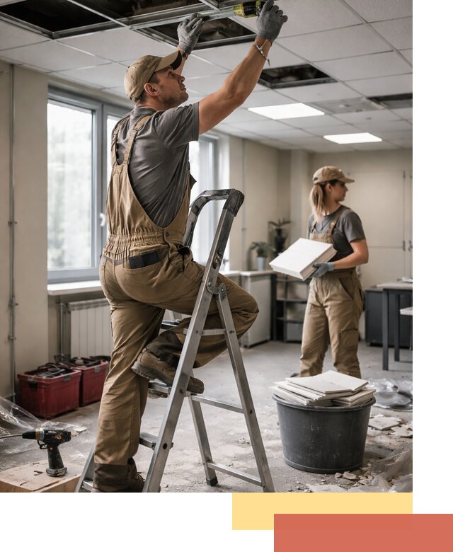 Ремонт потолка Армстронг и замена плит в Кинешме