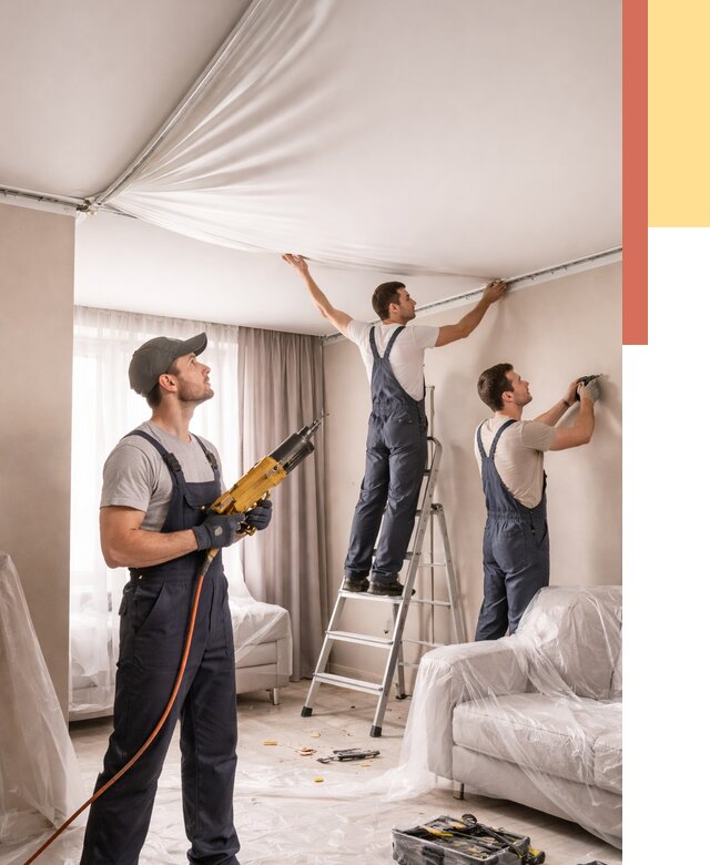 Установка натяжного потолка в Кинешме от 4548 руб. | Быстро и недорого — ОТДЕЛОЧНИК-Кнш