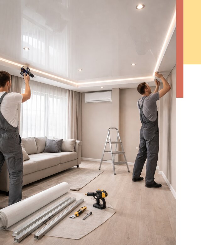 Монтаж глянцевого натяжного потолка в Кинешме от 758 руб. под ключ | ОТДЕЛОЧНИК-Кнш