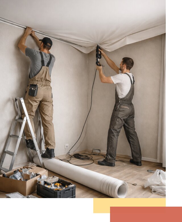 Монтаж цветного натяжного потолка в Кинешме за один день