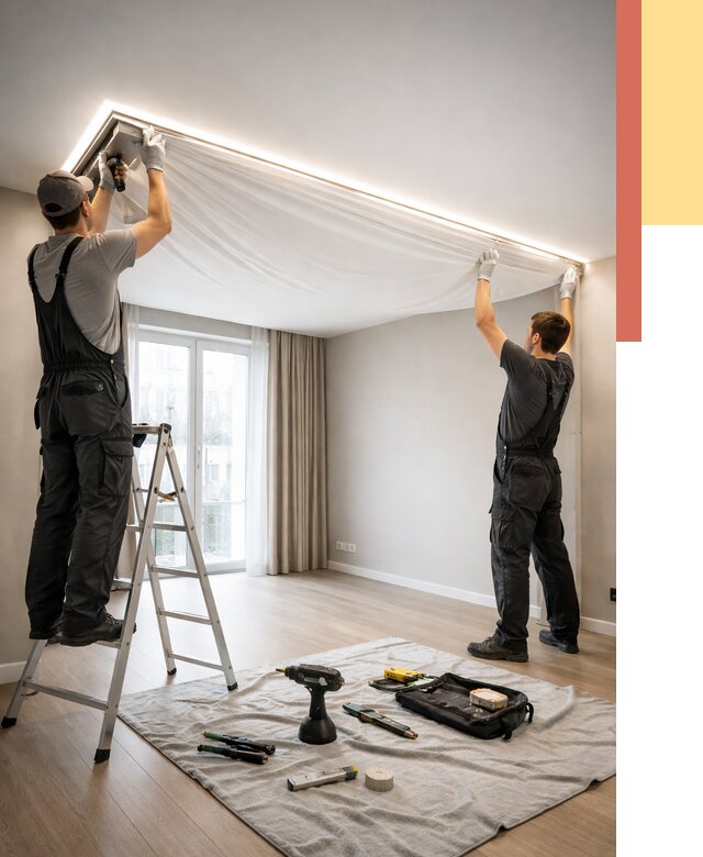 Монтаж парящего натяжного потолка в Кинешме от 4548 руб. быстро и недорого | ОТДЕЛОЧНИК-Кнш