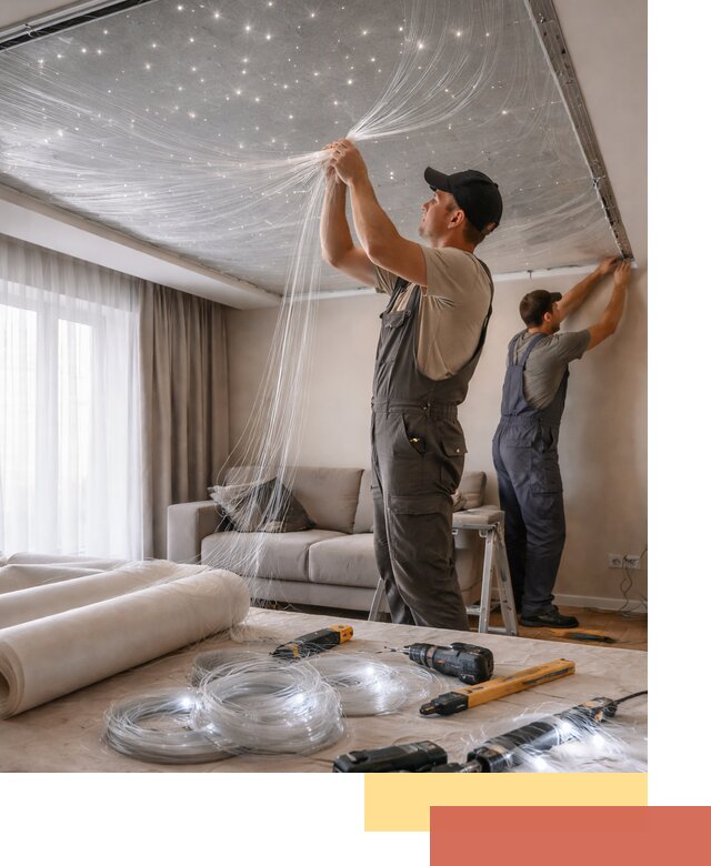 Монтаж натяжного потолка «Звездное небо» в Кинешме