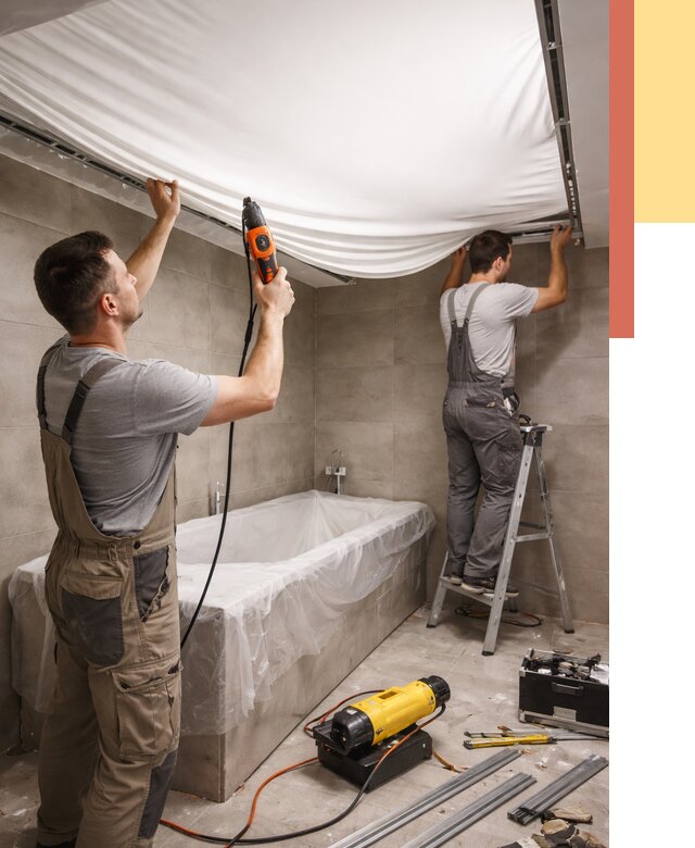 Монтаж натяжного потолка в ванной в Кинешме от 1213 руб. под ключ | ОТДЕЛОЧНИК-Кнш