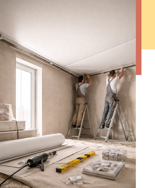 Монтаж натяжного потолка в спальне в Кинешме от 3841 руб. под ключ | ОТДЕЛОЧНИК-Кнш