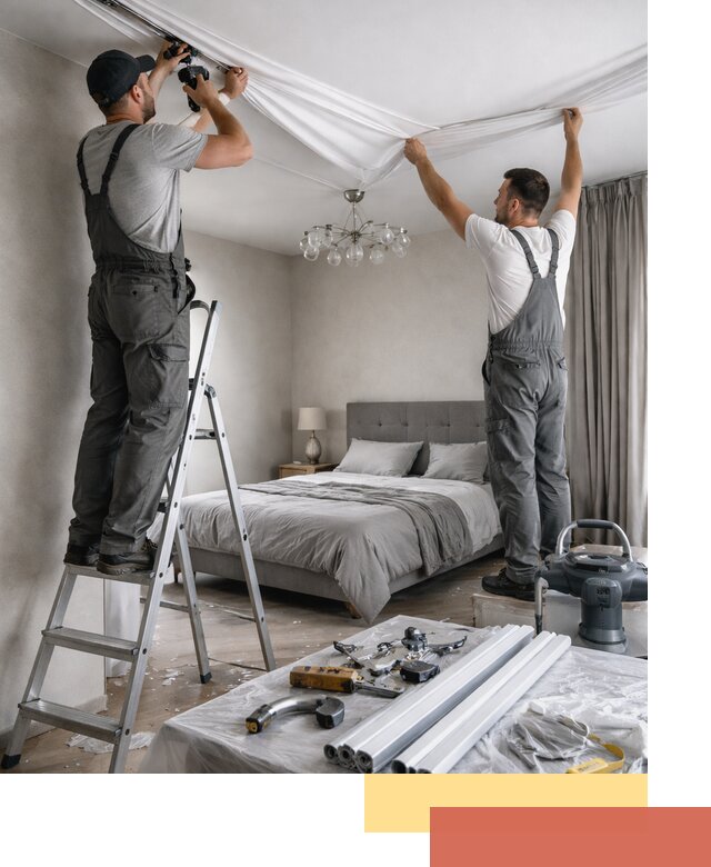 Монтаж натяжного потолка в спальне в Кинешме