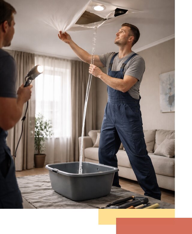 Слив воды с натяжного потолка в Кинешме быстро и аккуратно