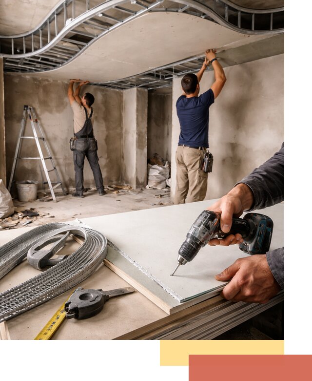 Криволинейный потолок из гипсокартона в Кинешме — монтаж и отделка