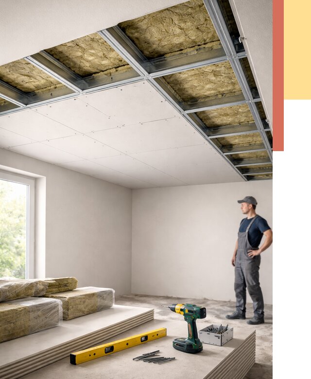 Звукоизоляция потолка ГКЛ в Кинешме от 960 руб. — монтаж под ключ | ОТДЕЛОЧНИК-Кнш