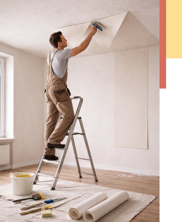 Поклейка обоев на потолок в Кинешме от 4548 руб. быстро и недорого | ОТДЕЛОЧНИК-Кнш